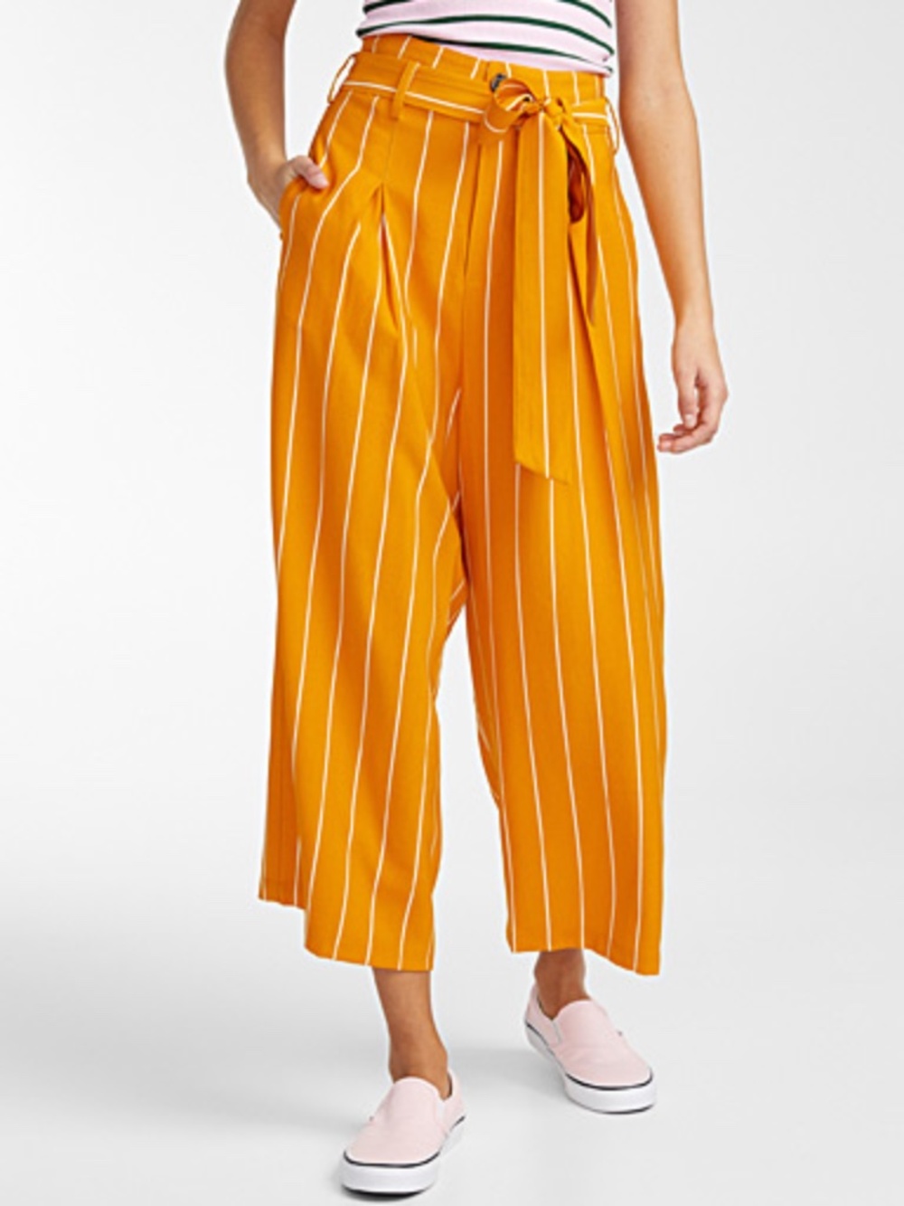 Boho orange striped belted wide leg culottes pants NWT
